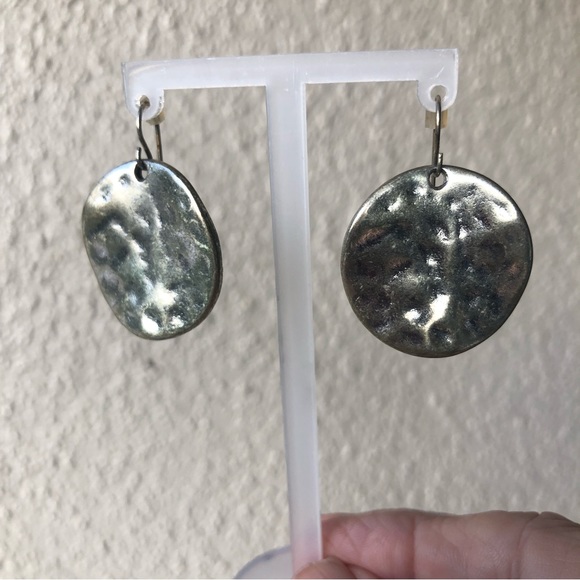 Hammered round Silver color earrings hook post for dangling - Picture 3 of 3